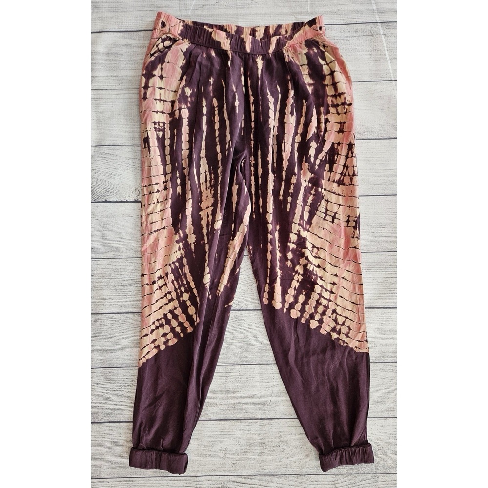 Gypsy 05 Printed Jogger Pants Womens Purple Abstract Elastic Waist 100% Silk S